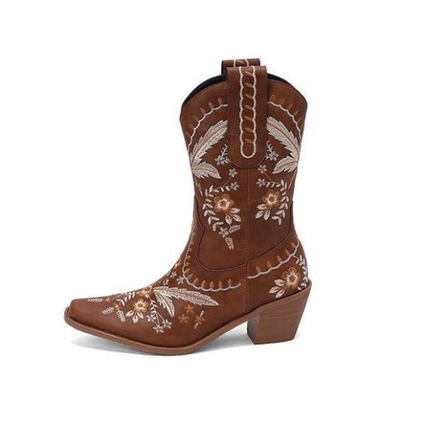Chunky Heel Embroidery Knee-high Cowboy Boots - Image 5