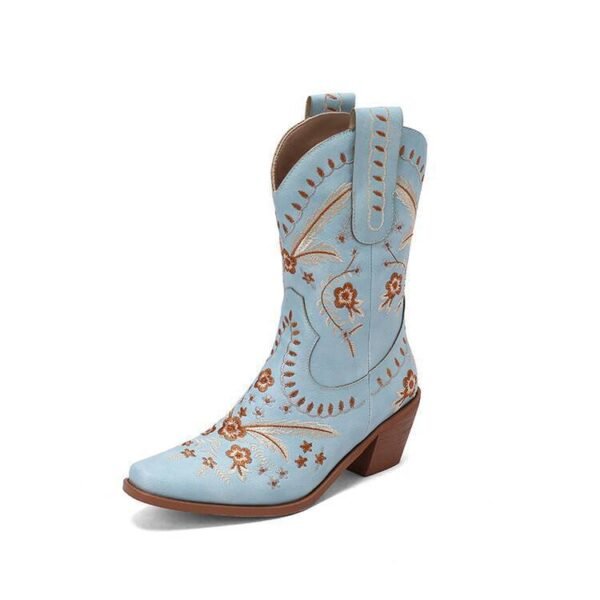 Chunky Heel Embroidery Knee-high Cowboy Boots - Image 4