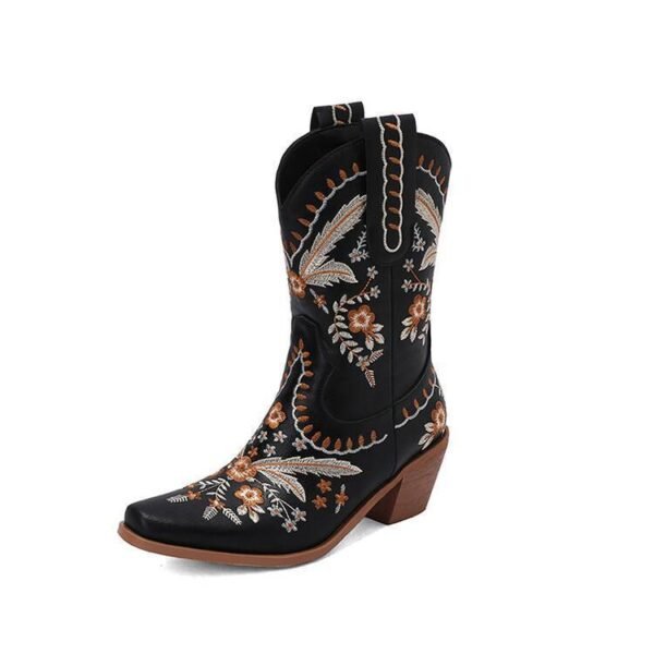 Chunky Heel Embroidery Knee-high Cowboy Boots - Image 2