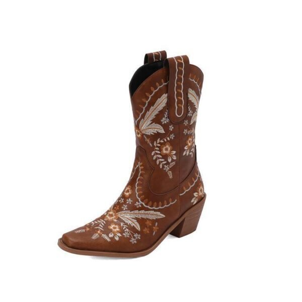 Chunky Heel Embroidery Knee-high Cowboy Boots - Image 8