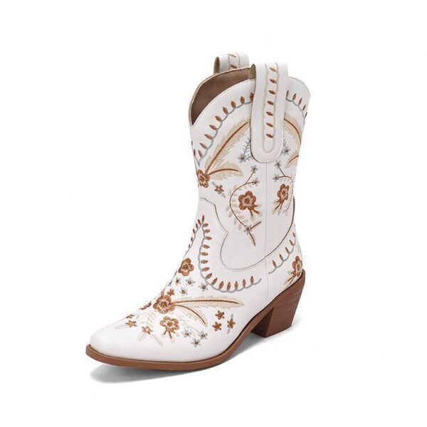 Chunky Heel Embroidery Knee-high Cowboy Boots - Image 9