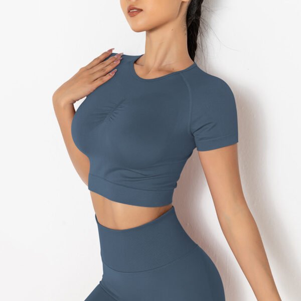 Seamless Knitted Solid Color Chest T-shirt Sports Running Fitness Yoga Wear Short-sleeved Top For Women - Image 4