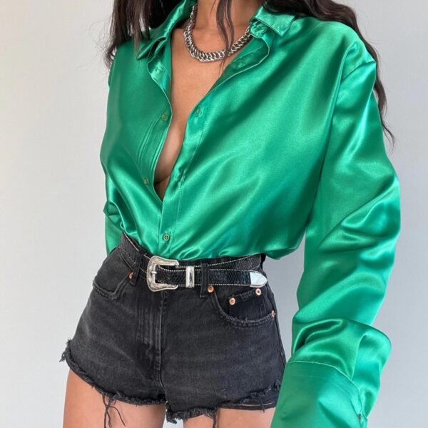 Single-breasted Long Sleeve Lapel Shirt Sexy Women Clothing - Image 5