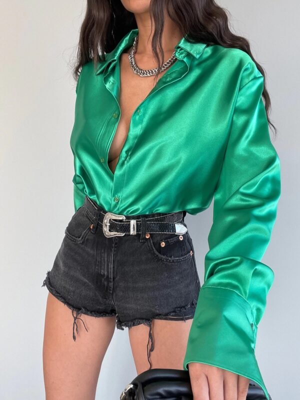 Single-breasted Long Sleeve Lapel Shirt Sexy Women Clothing - Image 9