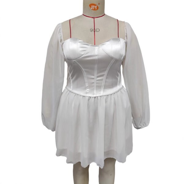 European And American Style Dress Tube Top Square Collar Mesh Stitching Satin High Waist A- Line Skirt - Image 3