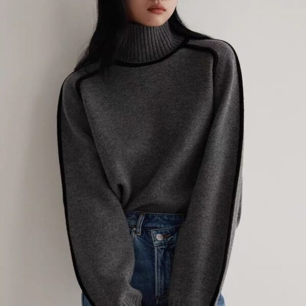 Autumn And Winter Half Turtleneck Three-dimensional Casual Loose Pullover Knitted Sweater Fashion Knit Top Outerwear - Image 8