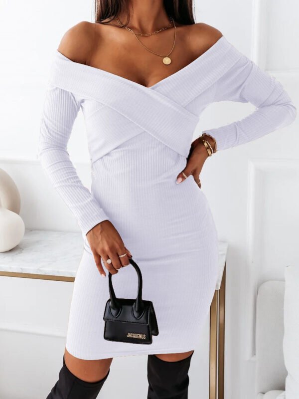 Women's Long Sleeve Patchwork Off-the-shoulder Dress - Image 2