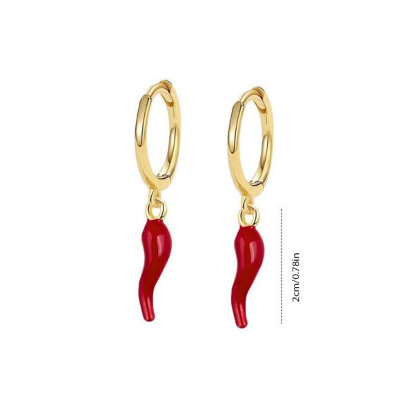 Gold-plated Drop Oil Red Chilli Pendant Earrings - Image 6