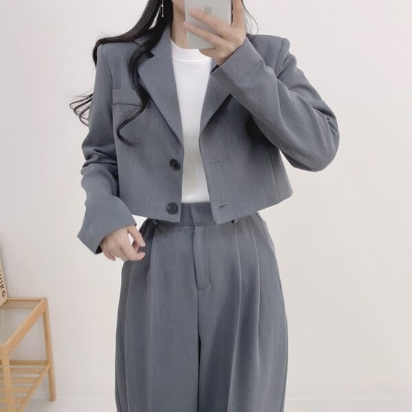 Women's Minimalist French Collar Jacket And Pants - Image 2