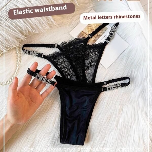 LOVE Rhinestone Letters T-back Women's Sports Lace Underwear - Image 6
