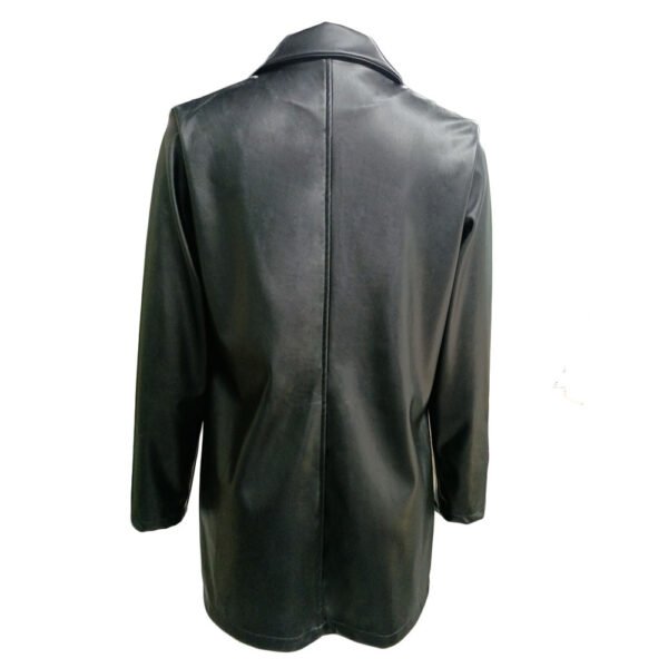 Solid Color Suit Collar Fake Pocket Fashion Casual Women's Leather Jacket - Image 3