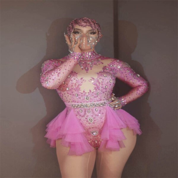 Dance Sexy Shiny Rhinestone Mesh Jumpsuit Stage Performance Costume Women - Image 9