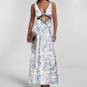 Women's Fashion Simple Printing Hollow Dress