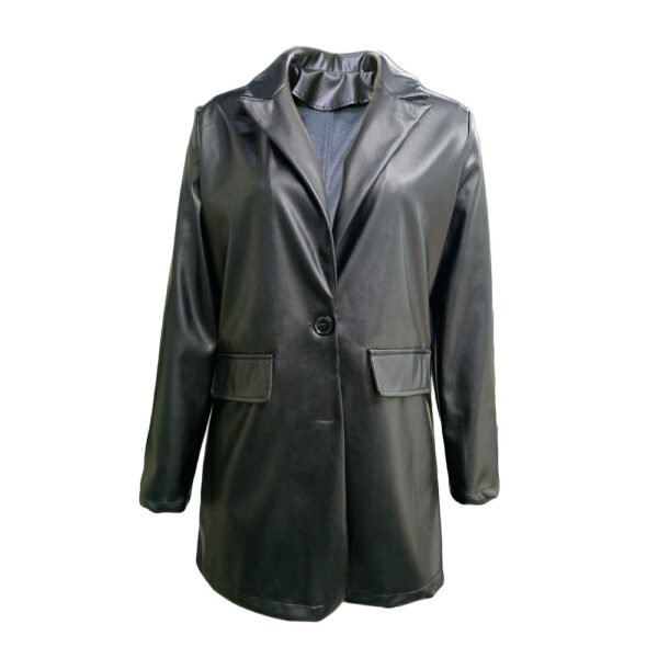 Solid Color Suit Collar Fake Pocket Fashion Casual Women's Leather Jacket - Image 2