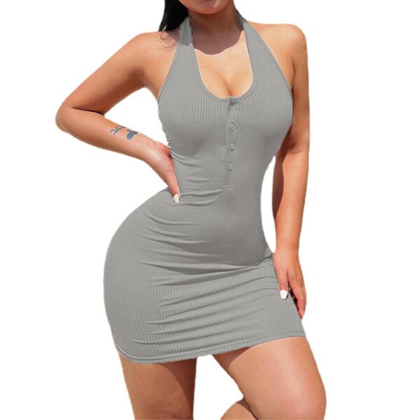 Women's Fashion Button summer Slim-fit Halter Dress - Image 2