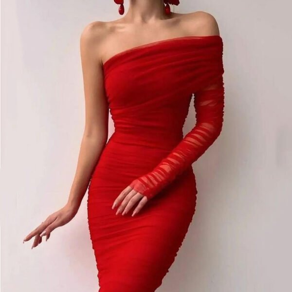 Diagonal Neckline Sexy Backless Dress - Image 4