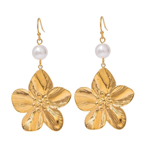 European And American Ins18k Gold Stainless Steel Flower Earrings - Image 5