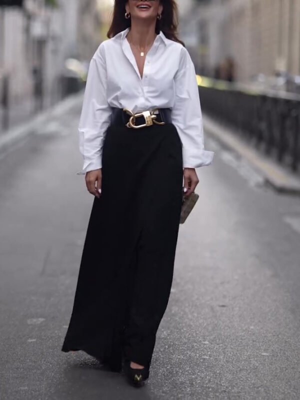 Solid Color Slit Maxi Skirt - Image 2