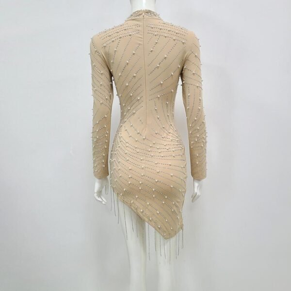 Heavy Industry Pearl Rhinestone Stretch Side Seam Tassel Short Dress - Image 6