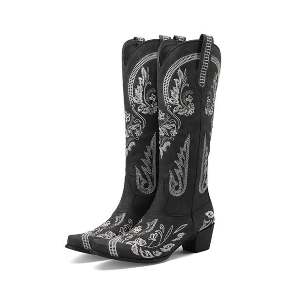 Embroidered Western Denim Retro Women's Knee-length Boots - Image 3