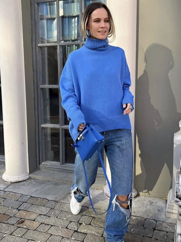 Women's Multi-color Turtleneck Solid Color Sweater Loose Pullover Stand Collar - Image 5
