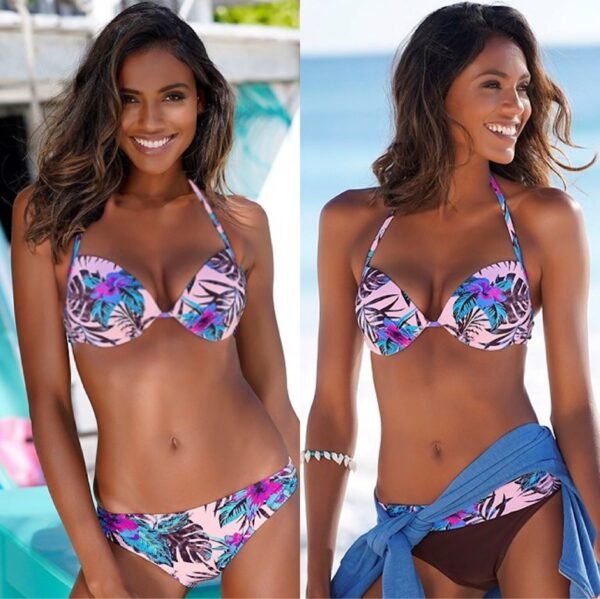 Printed Halter Bandage Bikini - Image 3