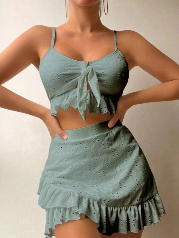 3pcs Beach Bikini With Hip-hugging Skirt Fashion Ruffle Design Swimsuit Set Summer Womens Clothing - Image 8