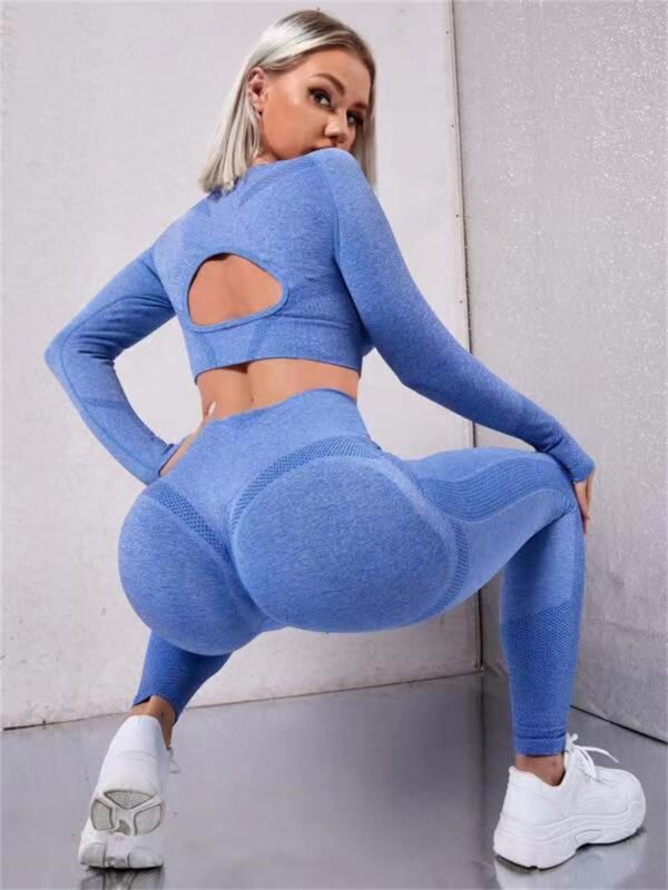 2pcs Sports Suits Long Sleeve Hollow Design Tops And Butt Lifting High Waist Seamless Fitness Leggings Sports Gym Sportswear Outfits Clothing - Image 5