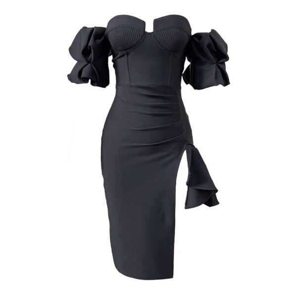 Women's Solid Color Lantern Sleeve Bandage Dress - Image 5