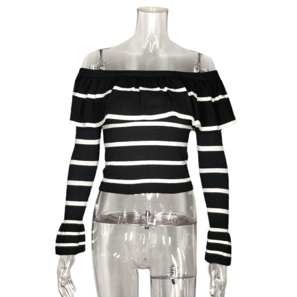 Women's Long Sleeve Pullover Top Striped Ruffles - Image 5