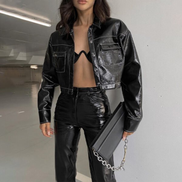 Cool Sasa Style High Sense Black Leather Coat Autumn - Image 4