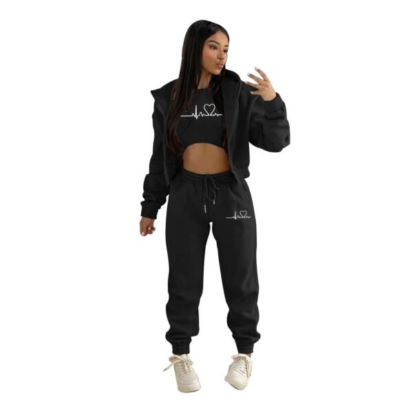 European And American Fashion Women's Wear Brushed Hoody Hooded Letter-print Casual Suit Three-piece Set - Image 6