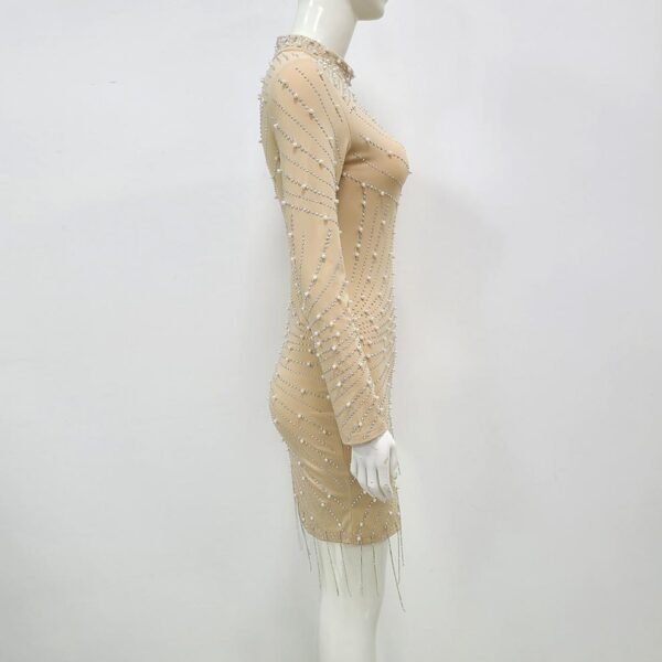Heavy Industry Pearl Rhinestone Stretch Side Seam Tassel Short Dress - Image 9