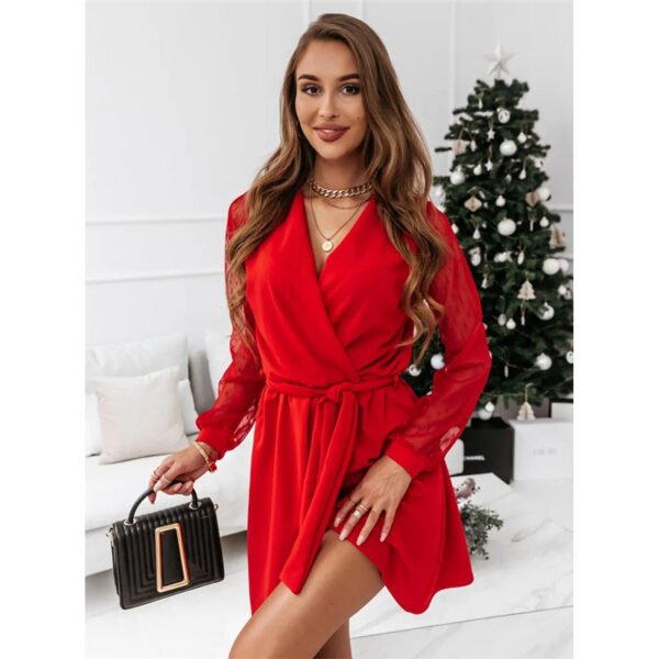 Autumn And Winter New Women's Solid Color Lace Elegant Dress - Image 8