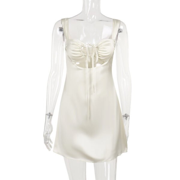 Solid Color Strap Satin Chest Lace-up Hollow Dress Women - Image 8