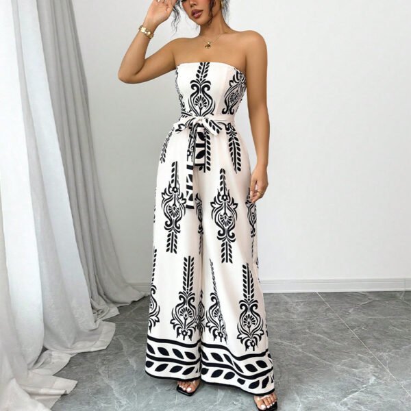 Women's Wide-leg Slim Fit Tied Printed Jumpsuit - Image 2