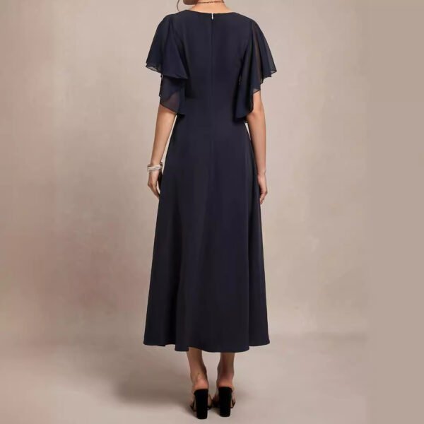 V-neck Ruffle Cuff Elegant Plain Dress Women - Image 3