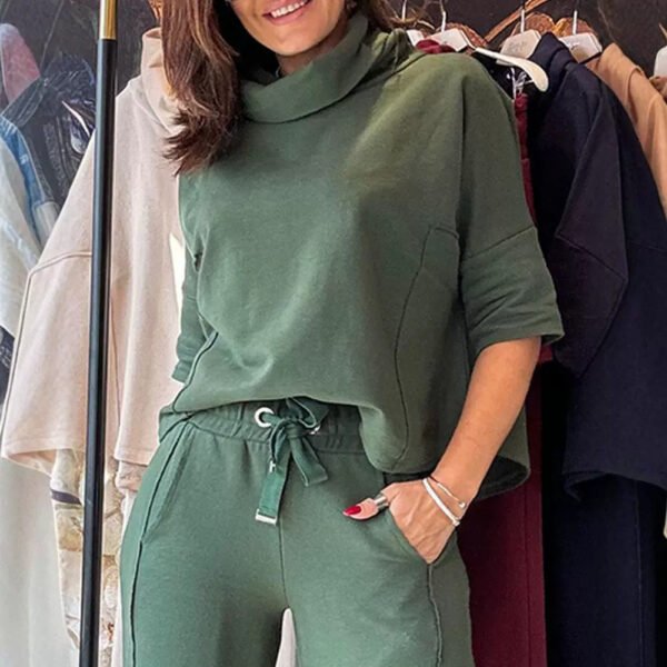 Casual Loose Waist Ribbon Decorative Wide Leg Trousers 2-piece Set - Image 4
