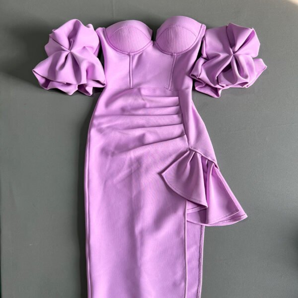 Women's Solid Color Lantern Sleeve Bandage Dress - Image 3