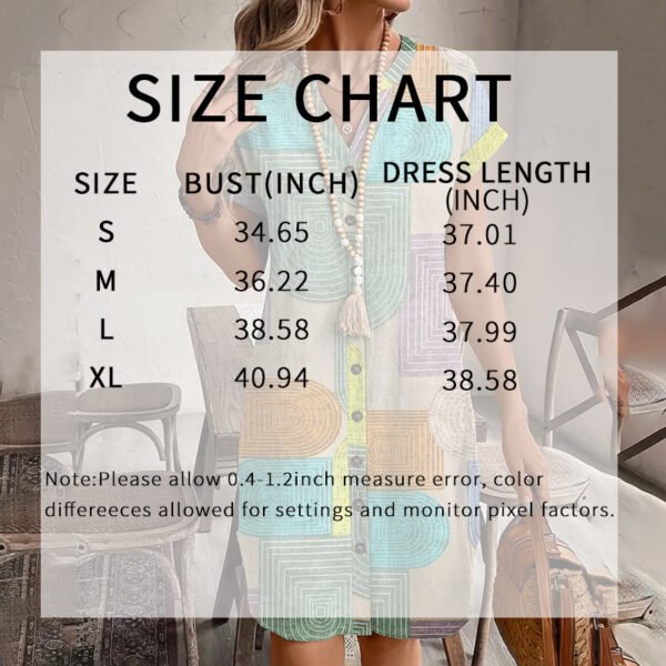 Women's Summer Geometric Print V-Neck Button Down Sundress Short Sleeve Casual Dress - Image 5