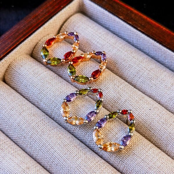 Colorful Zircon Oval Earrings Women's Fashion Exaggerated - Image 2