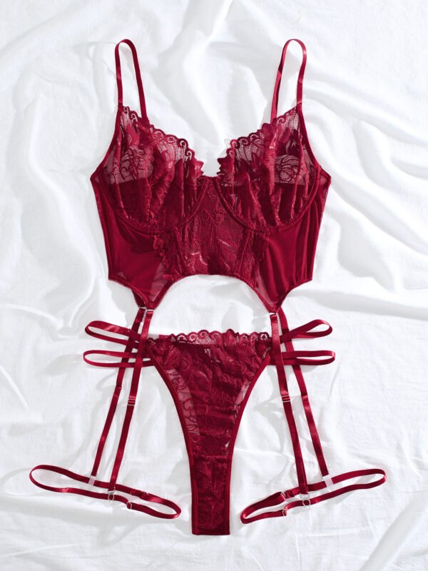 Plus Size Fat Woman Underwear Lace See-through Bra T-back Two-piece Suit - Image 6