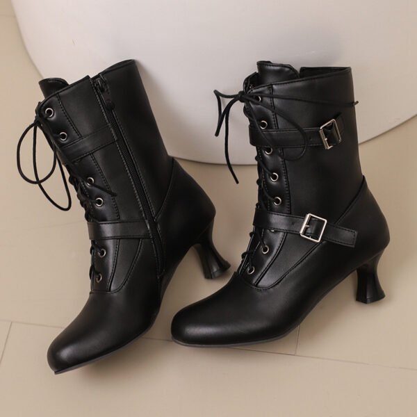 Comfortable Mid Heel Burnt Flower 40-50 Plus Size All-match Lace-up Low Tube Women's Boots - Image 8