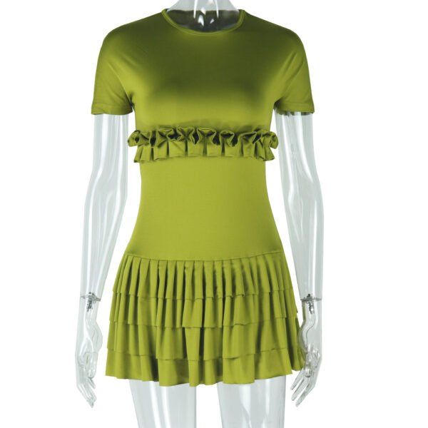 Women's Fashion Solid Color Tight Pleated Short Dress - Image 4