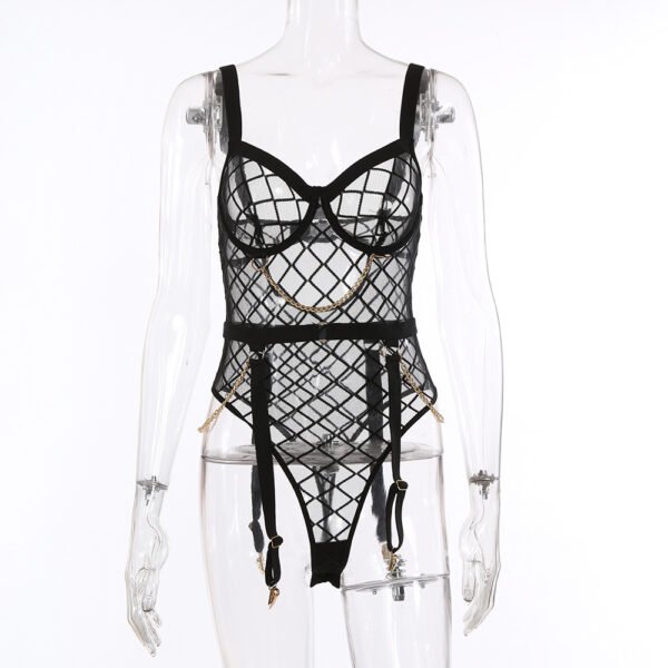 Mesh See-through Underwear Metal Chain Set - Image 3