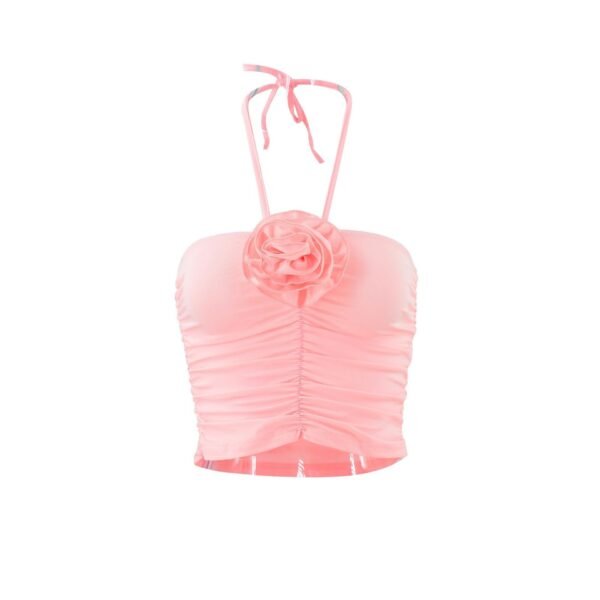 Women's Fashion Lace-up Halter Three-dimensional Flower Pleated Navel Vest - Image 6