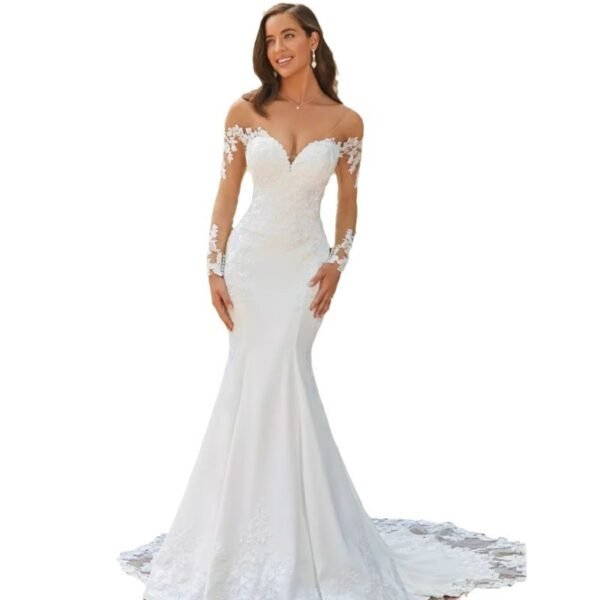 Long Sleeve Backless Lace Fishtail Wedding Dress - Image 6