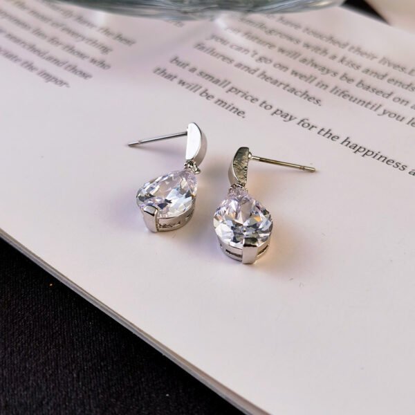 Zircon Pendant Earrings Women's Design Silver - Image 2