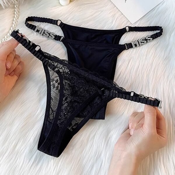 LOVE Rhinestone Letters T-back Women's Sports Lace Underwear - Image 3