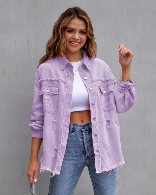 Fashion Ripped Shirt Jacket Female Autumn And Spring Casual Tops Womens Clothing - Image 3